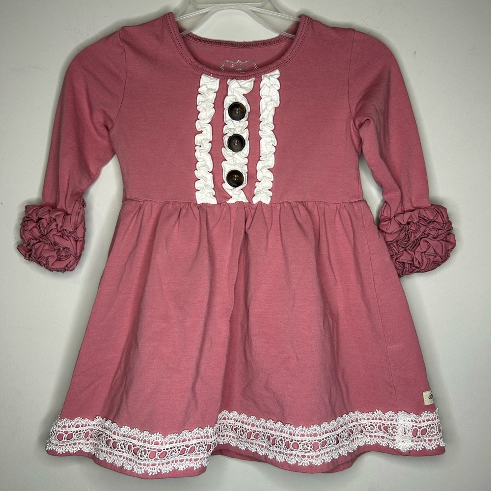 Pink Ruffled Kids Dress with Lace Trim Sew Sassy 18M. SKU A41